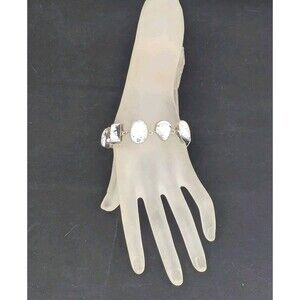 Cabochon Dendritic Opal Bracelet - Black, White, Artisan, Toggle, Adjustable